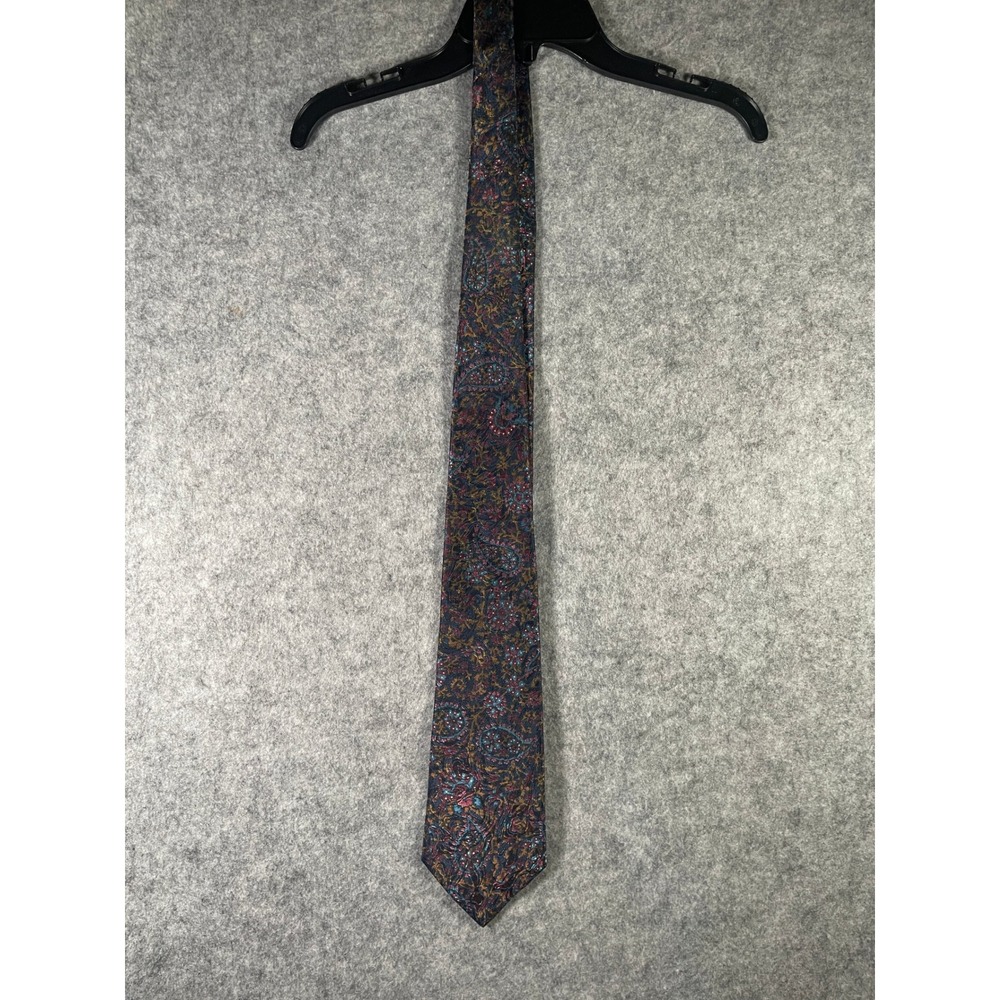 Andhurst Mens Paisley Floral Necktie Navy Blue Burgundy Gold Made in USA Tie